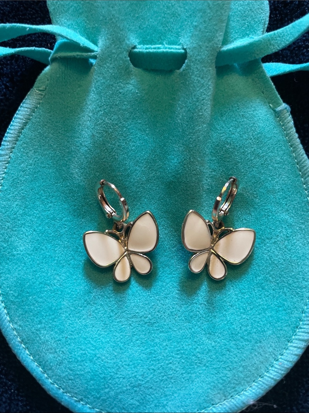 C&C California White Enamel Butterfly Huggie Earrings